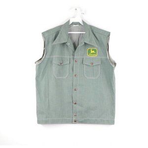 Vintage 70s John Deere Spell Out Patch Sleeveless Denim Jean Vest USA Mens Large